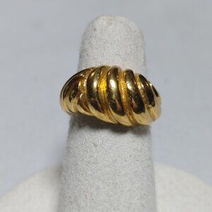 Spiral Dome Gold Ring 18K HGE Stamped Vintage Textured Finish Size 5 Elegant